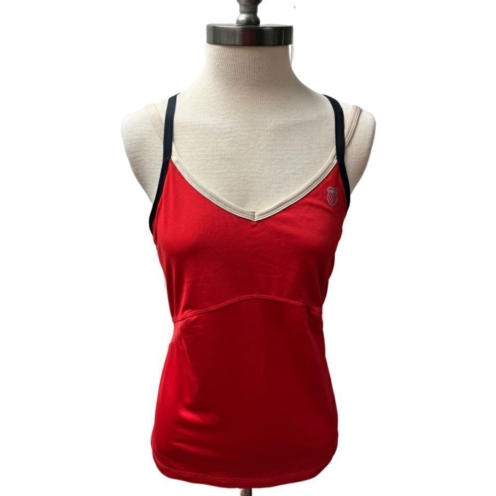 K-SWISS Activewear Tennis Tank Women’s SZ Small Red Criss-cross Back Bra Shelf - Picture 3 of 11